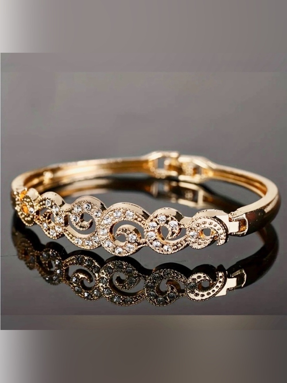NEW Ornate Gold & Diamond Bangle Bracelet